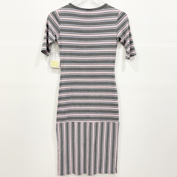 Lularoe Julia Stripe Short Sleeve Dress Pink Grey - Picture 5 of 5